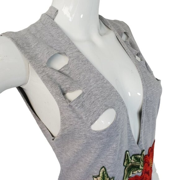 Red Rose T Shirt Dress Tunic Top Sleeveless Distressed Open Front Womens Medium - Picture 4 of 11